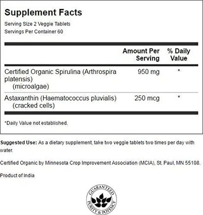 Вегетарианские таблетки Swanson Organic Spirulina & Astaxanthin