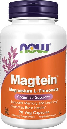Капсулы Now Foods Magtein Запатентованный Магний для Поддержки Когнитивных Функций