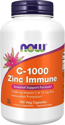 Сыворотка с витаминами Now Foods NOW Supplements C-1000 & Zinc для поддержки иммунитета в сезон смен