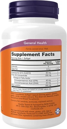 Капсулы Now Foods Коэнзим Q10 60мг + Омега 3