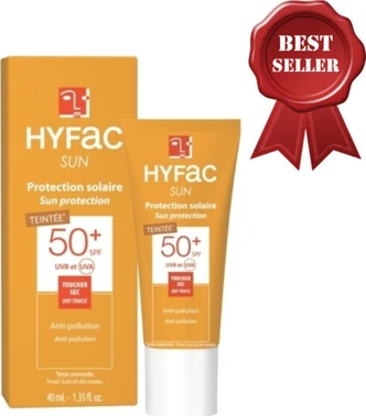 Hyfac Солнцезащитный крем SPF50+ тонирующий с эффектом сухого прикосновения для лица против загрязнений