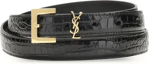 Black Calf Leather Bos Taurus Regular Belt Saint Laurent
