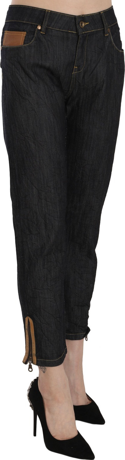 Plein Sud Cotton Blue High Waist Straight Cropped Trouser Jeans