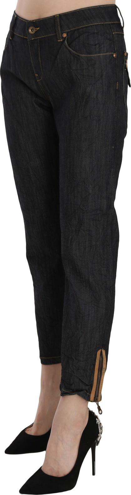 Plein Sud Cotton Blue High Waist Straight Cropped Trouser Jeans