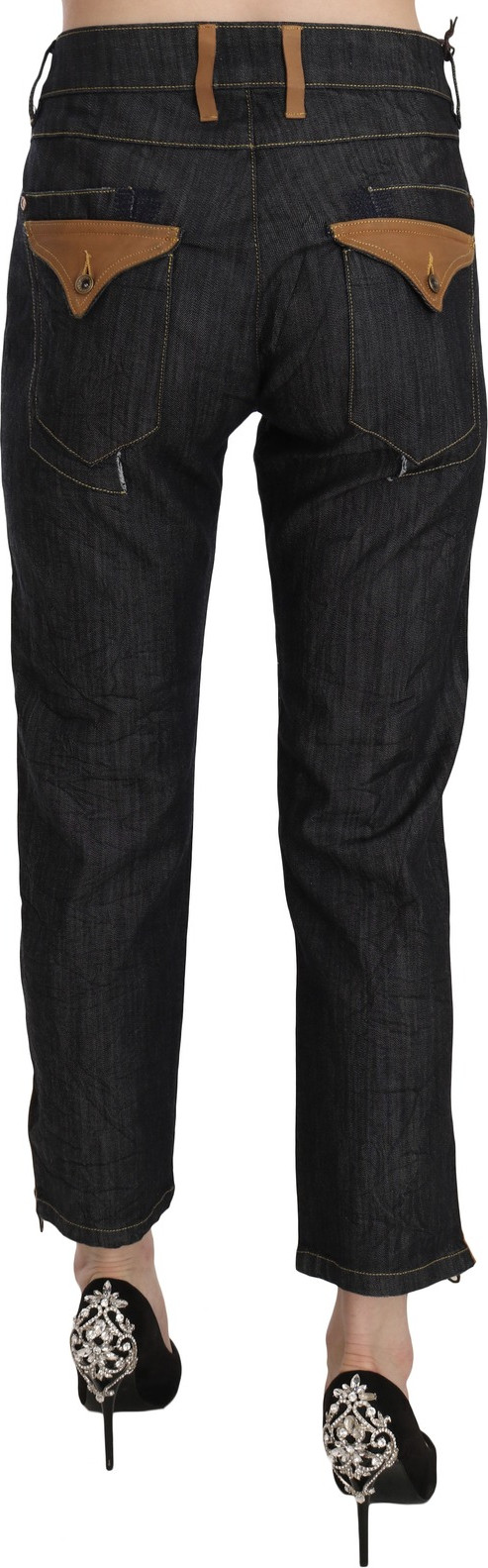 Plein Sud Cotton Blue High Waist Straight Cropped Trouser Jeans