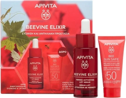 Apivita Beevine Elixir Набор Активирующая и Подтягивающая Сыворотка 30 мл с Бесплатным Солнцезащитным Кремом для Лица Bee Sun Safe от Пигментных Пятен и Морщин SPF 50 15 мл