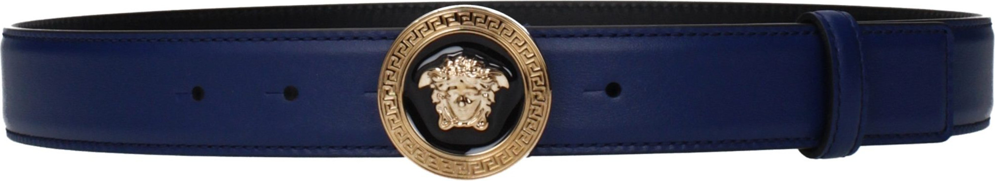 Синий кожаный ремень Regular Versace