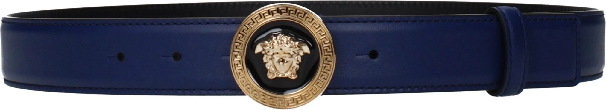 Синий кожаный ремень Regular Versace