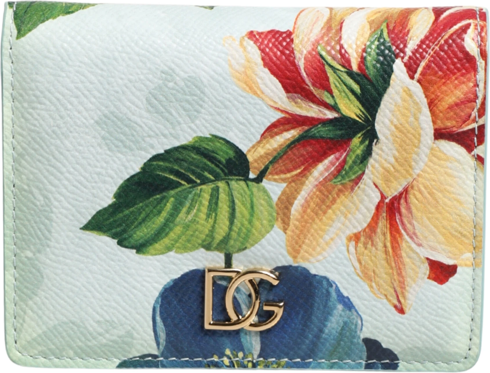 Континентальный кошелек Green Floral Print Leather Wallet Dolce & Gabbana