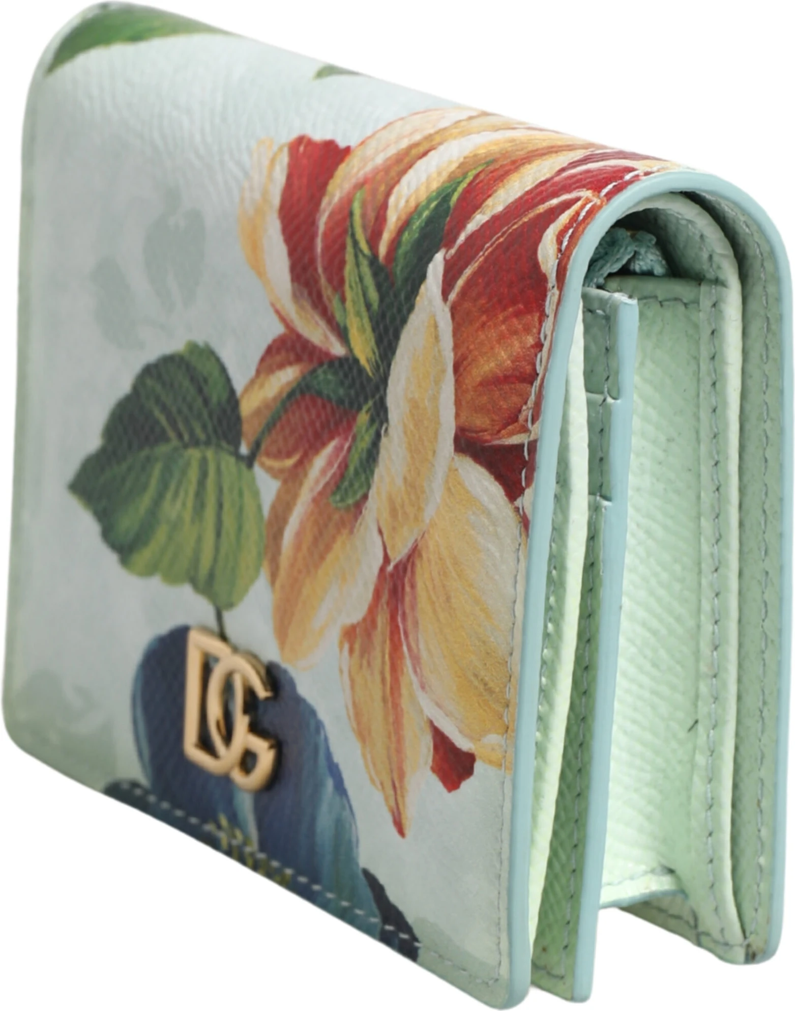 Континентальный кошелек Green Floral Print Leather Wallet Dolce & Gabbana
