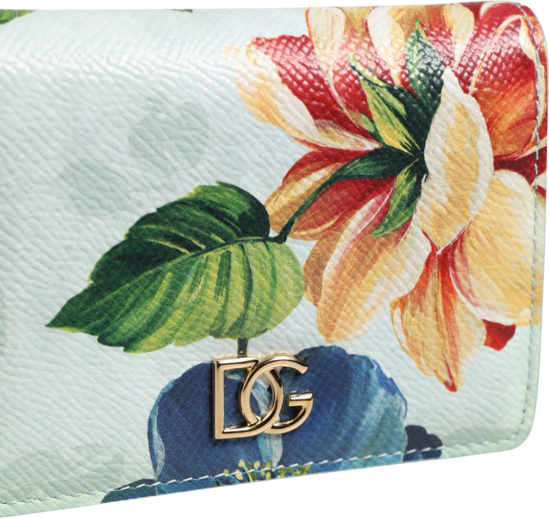 Континентальный кошелек Green Floral Print Leather Wallet Dolce & Gabbana