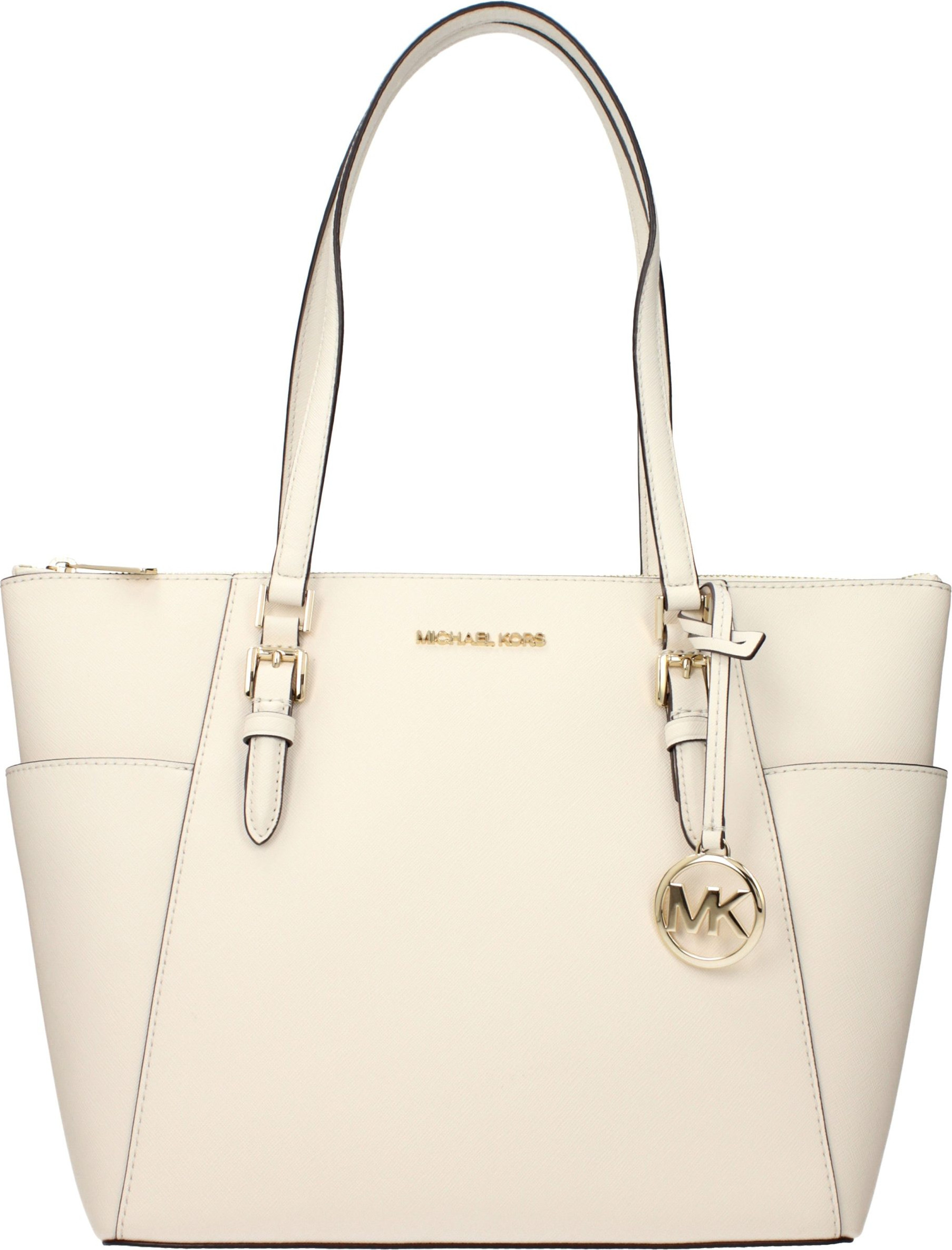 Бежевая кожаная сумка на плечо Michael Kors