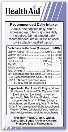 Health Aid Капсулы с жиром печени трески 1000 мг