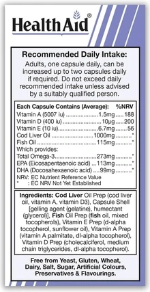 Health Aid Капсулы с жиром печени трески 1000 мг