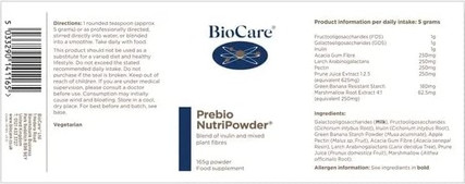 BioCare Prebio NutriPowder Инулин и растительные волокна, пребиотики для здоровья кишечника