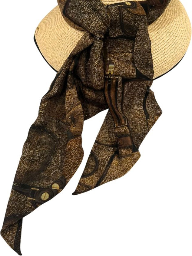 Visor Borbonese Beige Papier Women Hat With Scarf