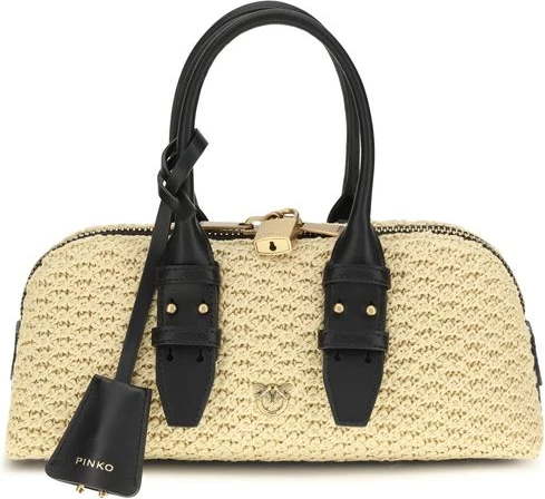 Beige Raffia Shoulder Bag Pinko