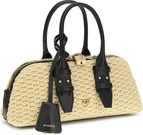 Beige Raffia Shoulder Bag Pinko