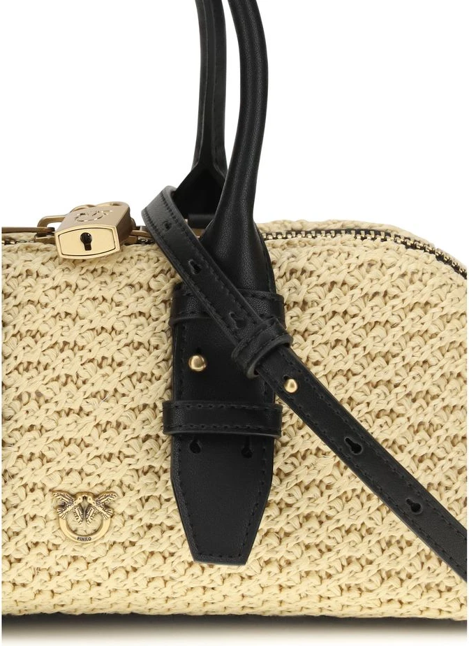 Beige Raffia Shoulder Bag Pinko