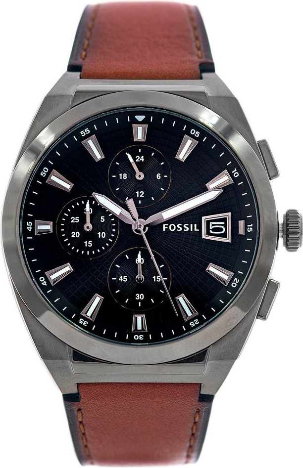Часы Fossil с коричневым кожаным ремешком