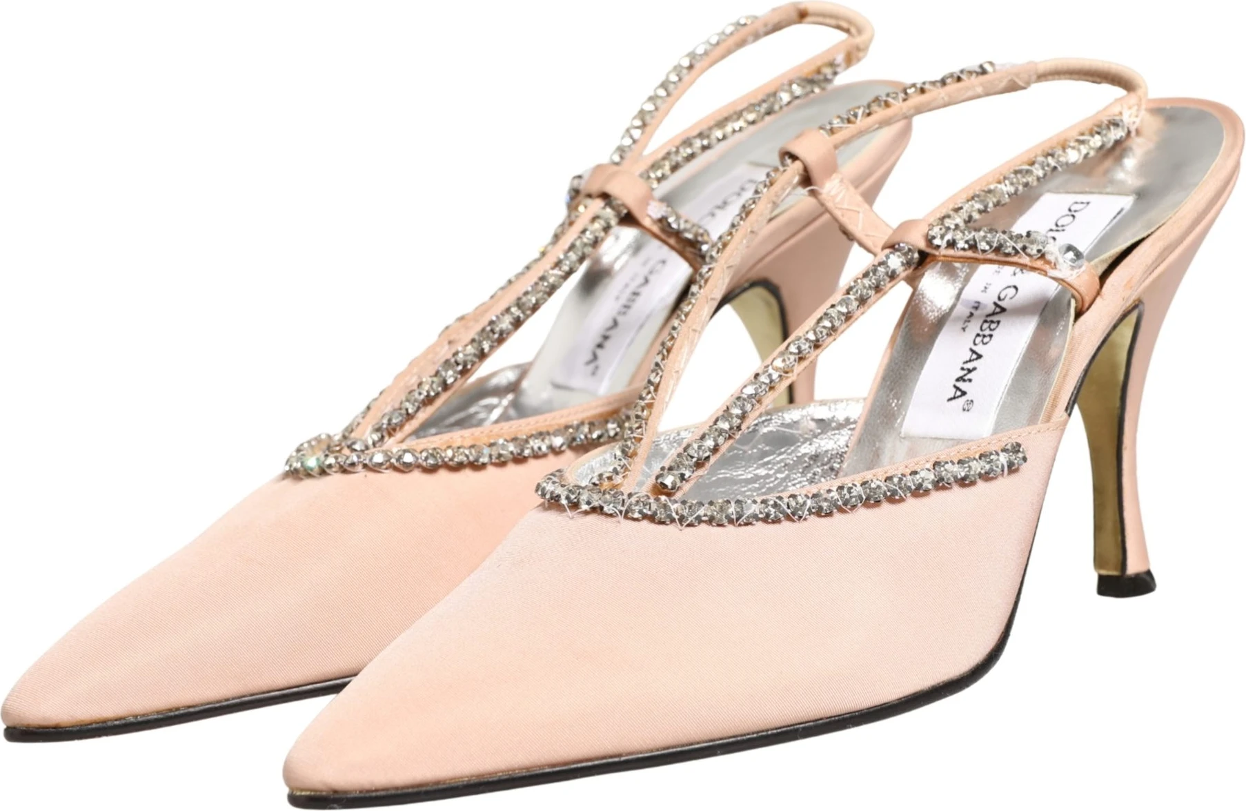 Туфли Бежевые Босоножки на каблуке с ремешком Crystal Slingbacks Dolce & Gabbana