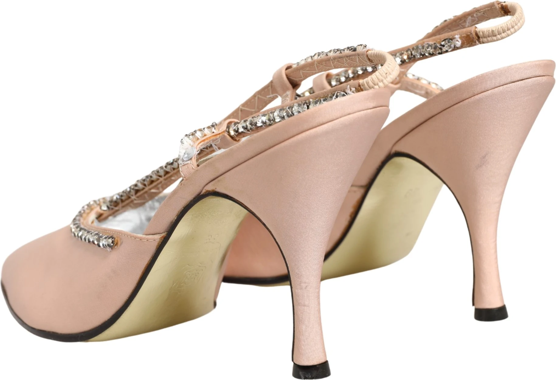 Туфли Бежевые Босоножки на каблуке с ремешком Crystal Slingbacks Dolce & Gabbana