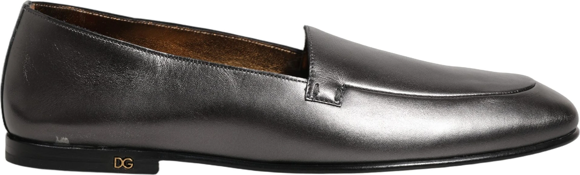 Туфли Dolce & Gabbana Silver из серебристой кожи с логотипом DG, мокасины