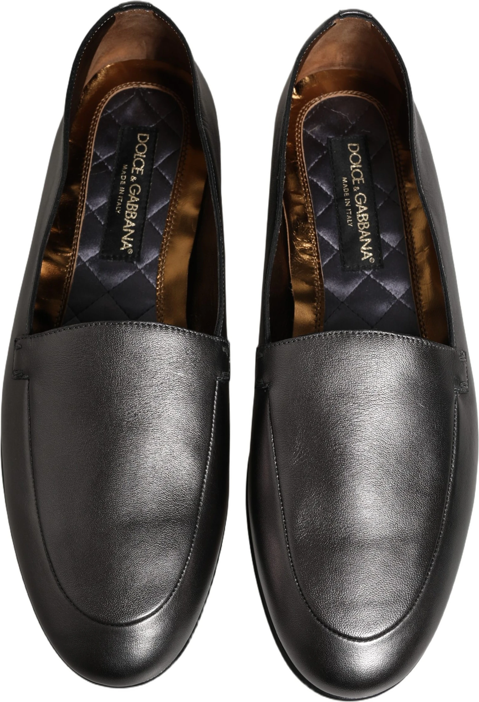 Туфли Dolce & Gabbana Silver из серебристой кожи с логотипом DG, мокасины