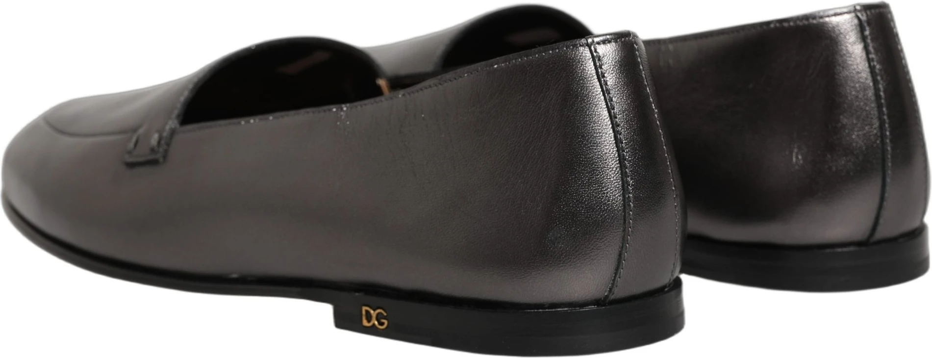Туфли Dolce & Gabbana Silver из серебристой кожи с логотипом DG, мокасины