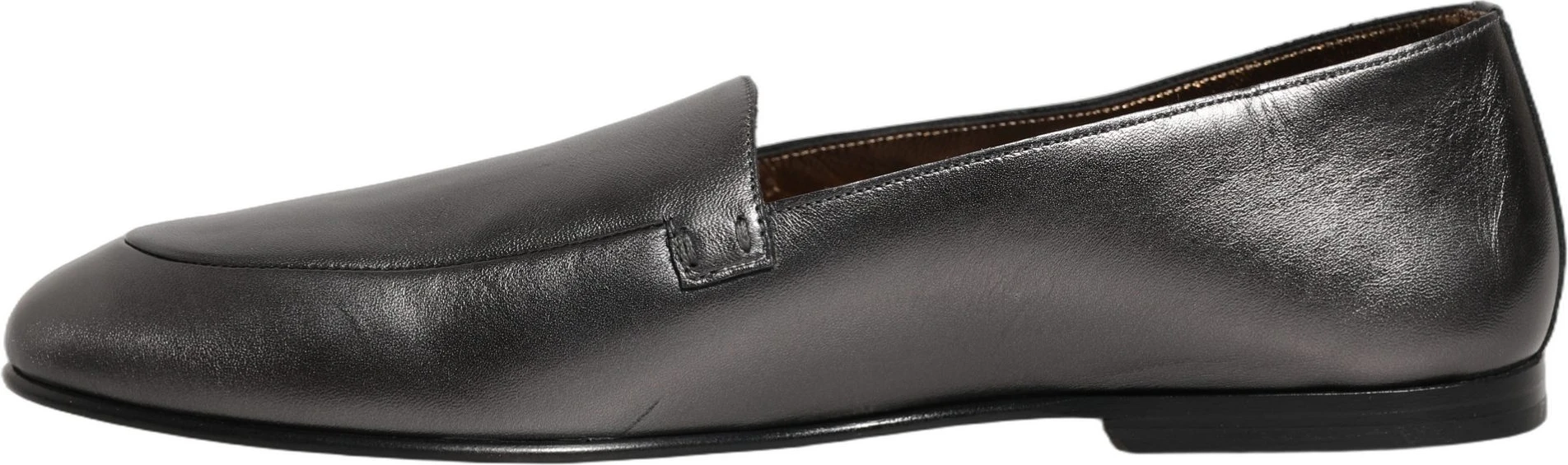 Туфли Dolce & Gabbana Silver из серебристой кожи с логотипом DG, мокасины