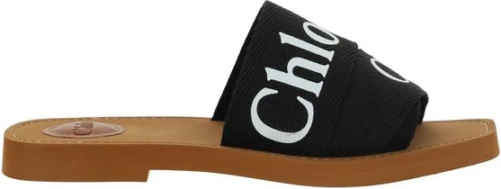 Black Linen Flat Sandals by Chloe