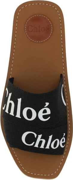 Black Linen Flat Sandals by Chloe