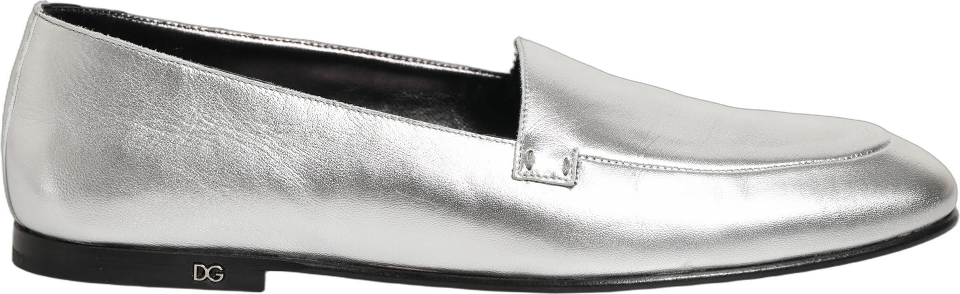 Лоферы Dolce & Gabbana Silver из кожи с логотипом DG