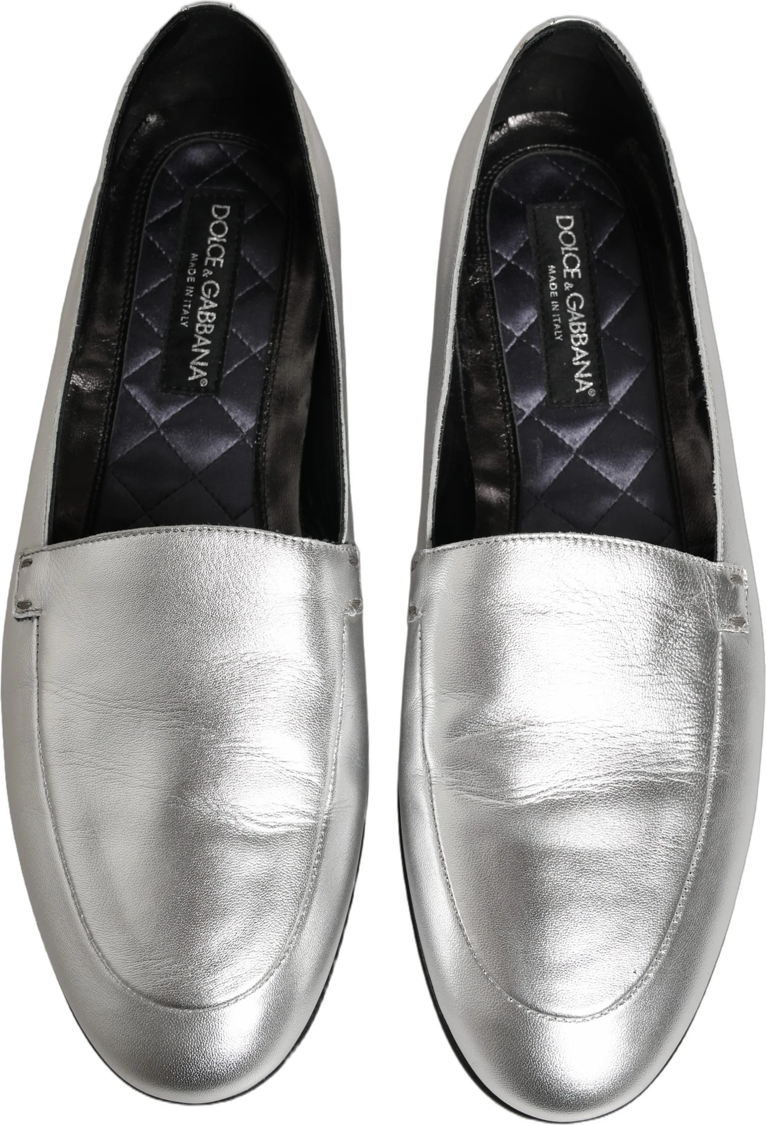 Лоферы Dolce & Gabbana Silver из кожи с логотипом DG