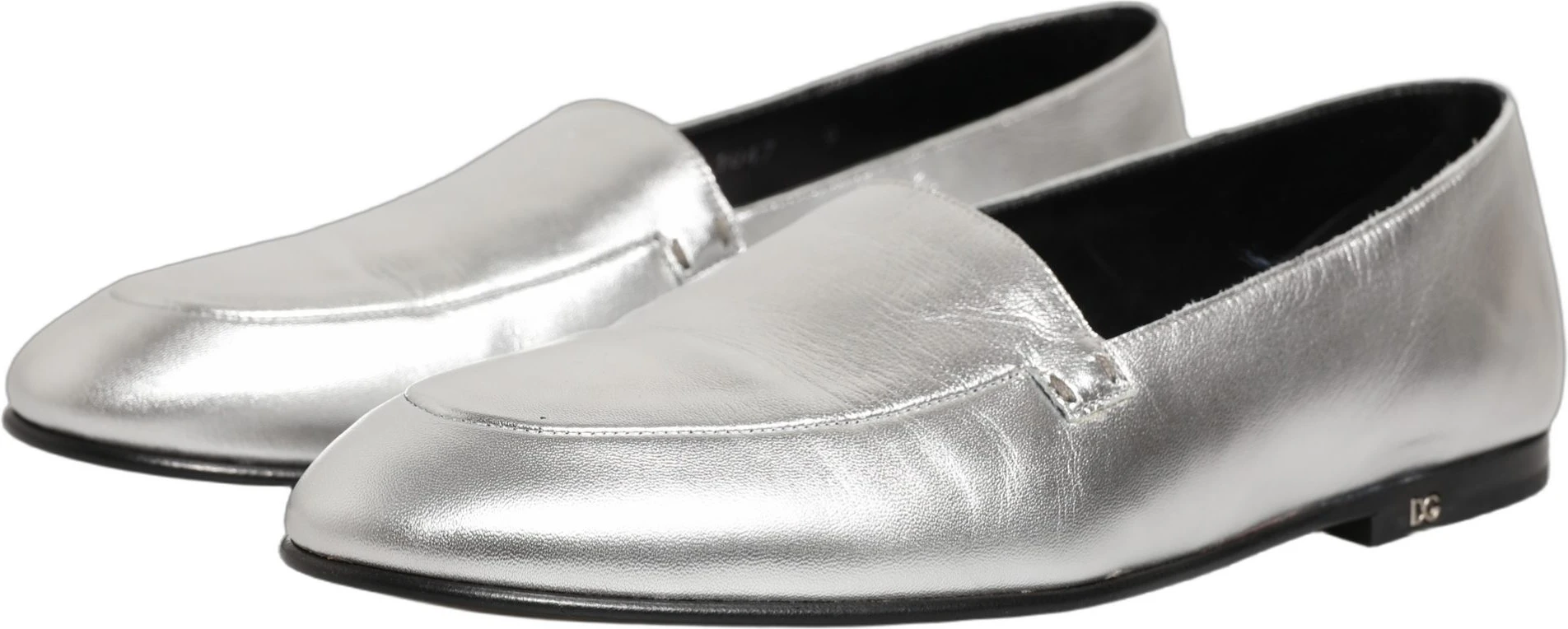 Лоферы Dolce & Gabbana Silver из кожи с логотипом DG