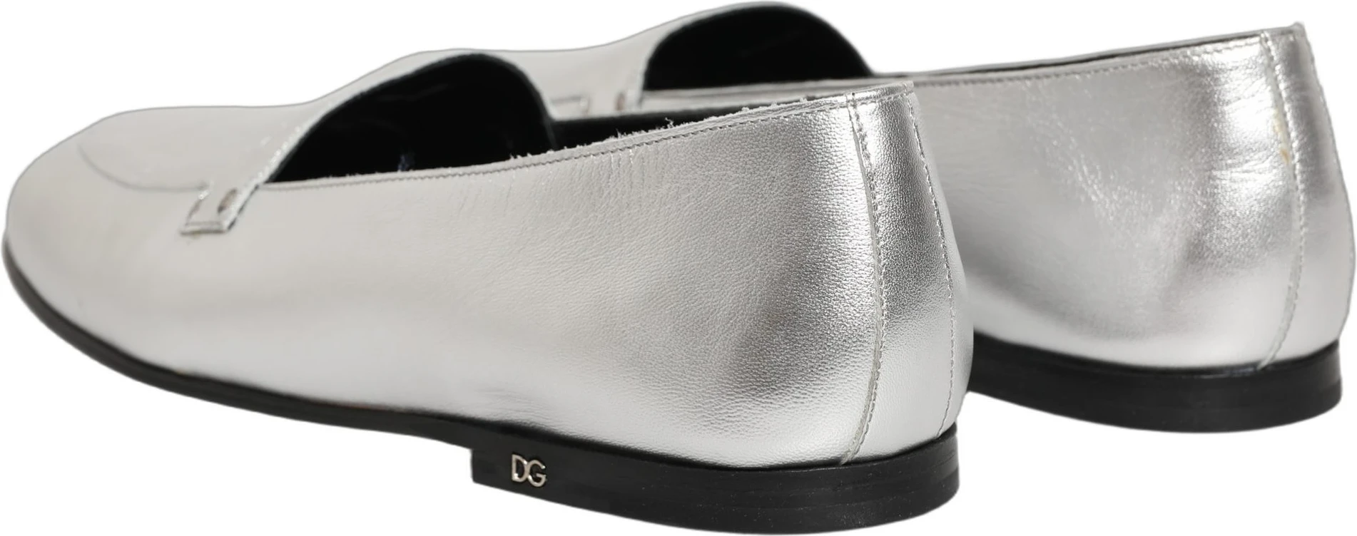 Лоферы Dolce & Gabbana Silver из кожи с логотипом DG
