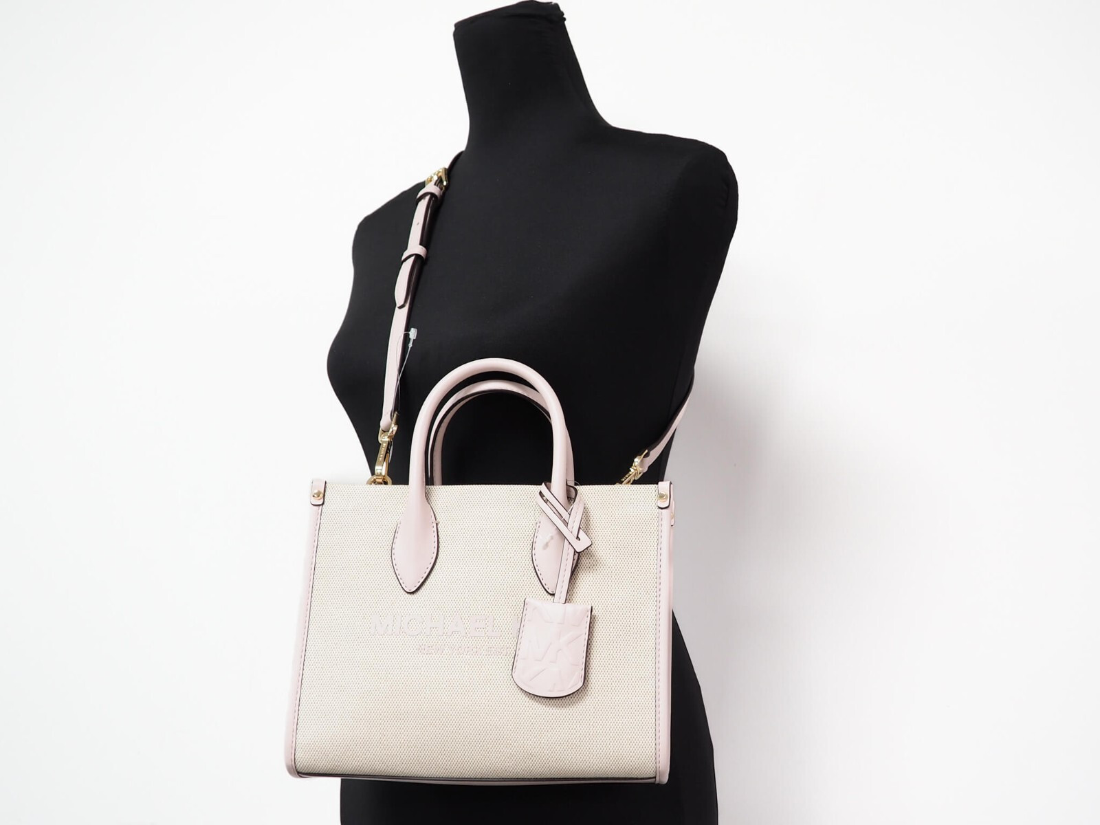 Michael Kors Mirella Small Powder Blush Canvas Shopper Crossbody Handbag