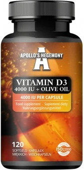 Биологически активная добавка Apollo's Hegemony Vitamin D3 4000 Международных Единиц Оливковое масло 120 капсул