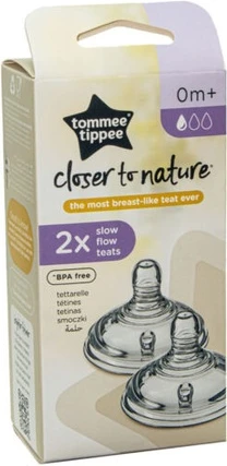 Baby Bottle Teats Tommee Tippee Closer To Nature Anti-Colic Slow Flow 2-Pack 0m