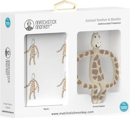 Подарочный набор Matchstick Monkey Антибактериальный прорезыватель и муслиновая пеленка