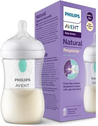 Стеклянная бутылочка Philips Natural с соской Natural и системой AirFree против колик 260 мл