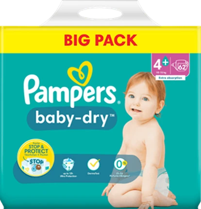 Подгузники Pampers Baby Dry Размер 4+ Maxi Plus Большая упаковка