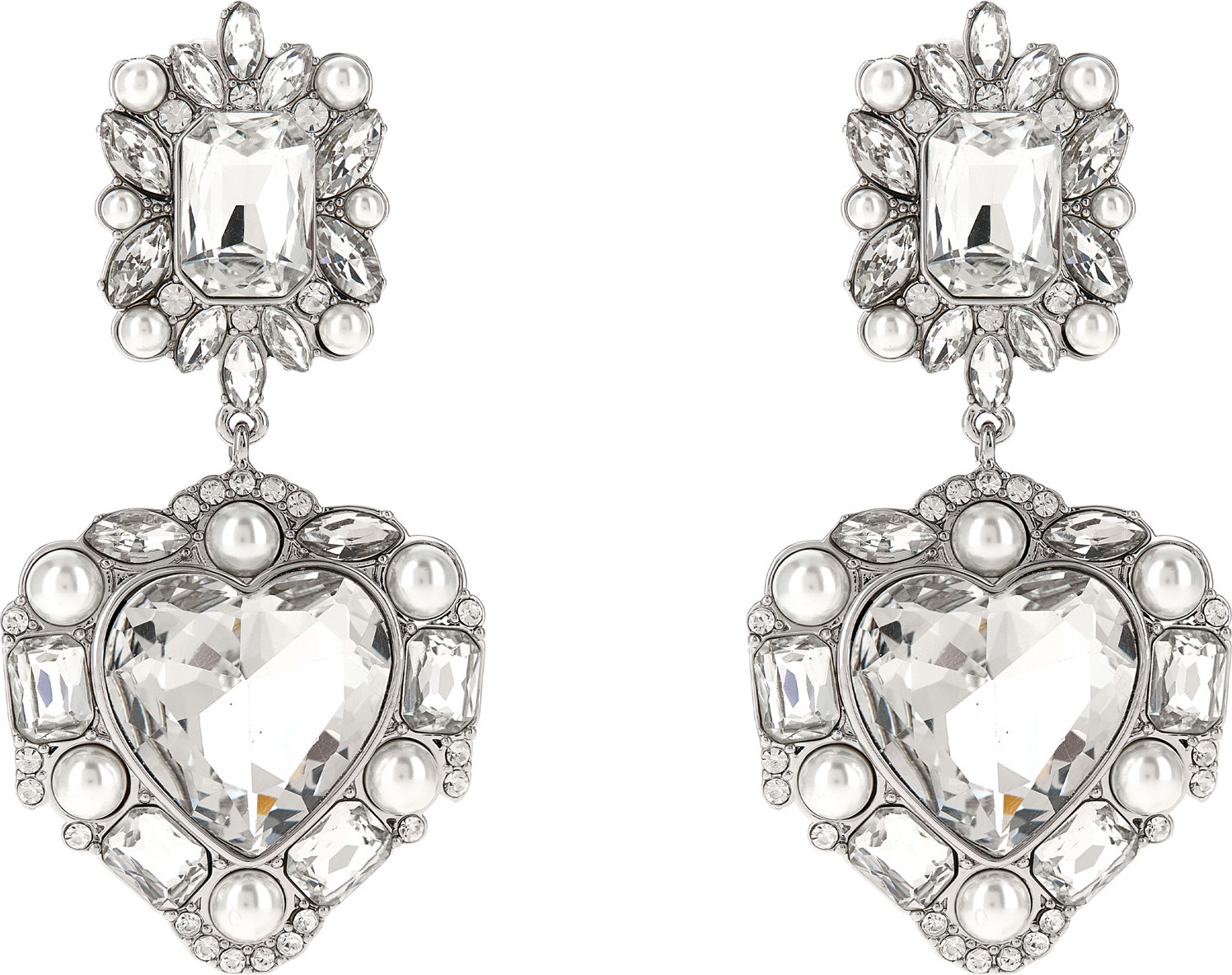 Серьги Self-Portrait Crystal Pearl Tiered Heart