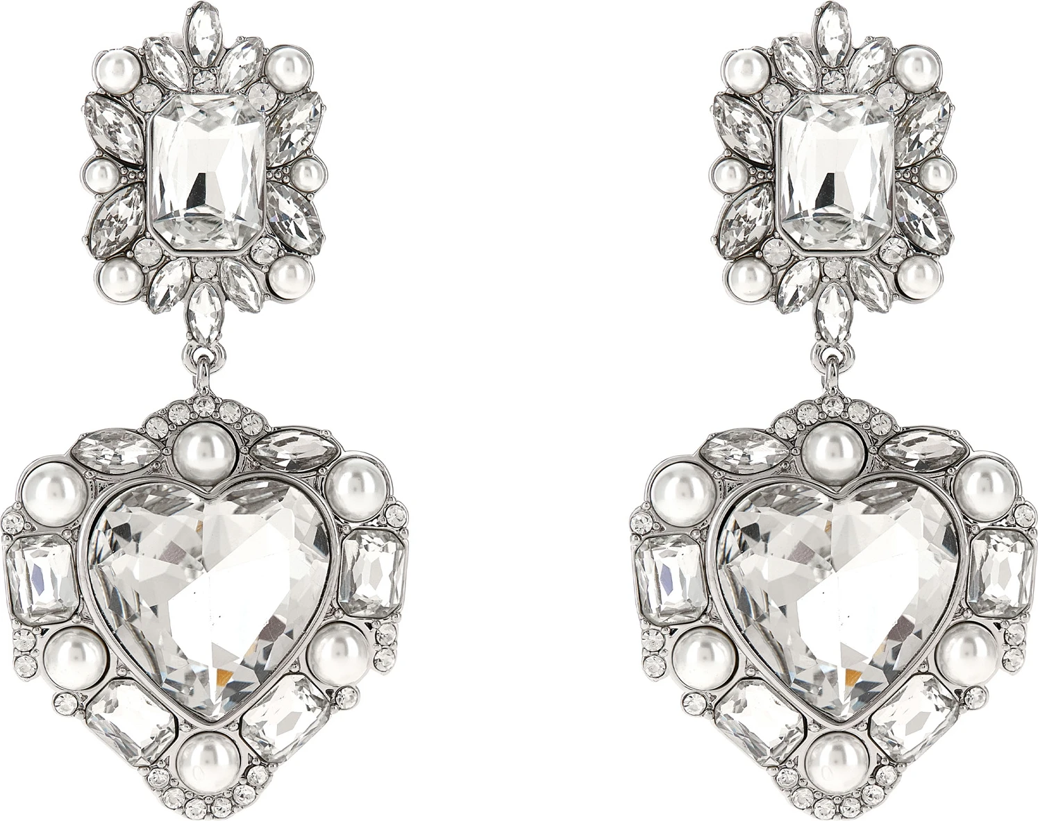 Серьги Self-Portrait Crystal Pearl Tiered Heart