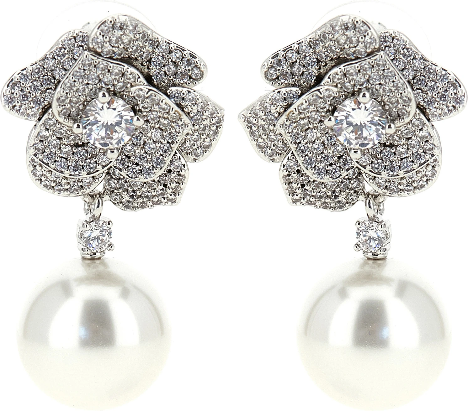 Серьги Self-Portrait Mini Crystal Flower Pearl