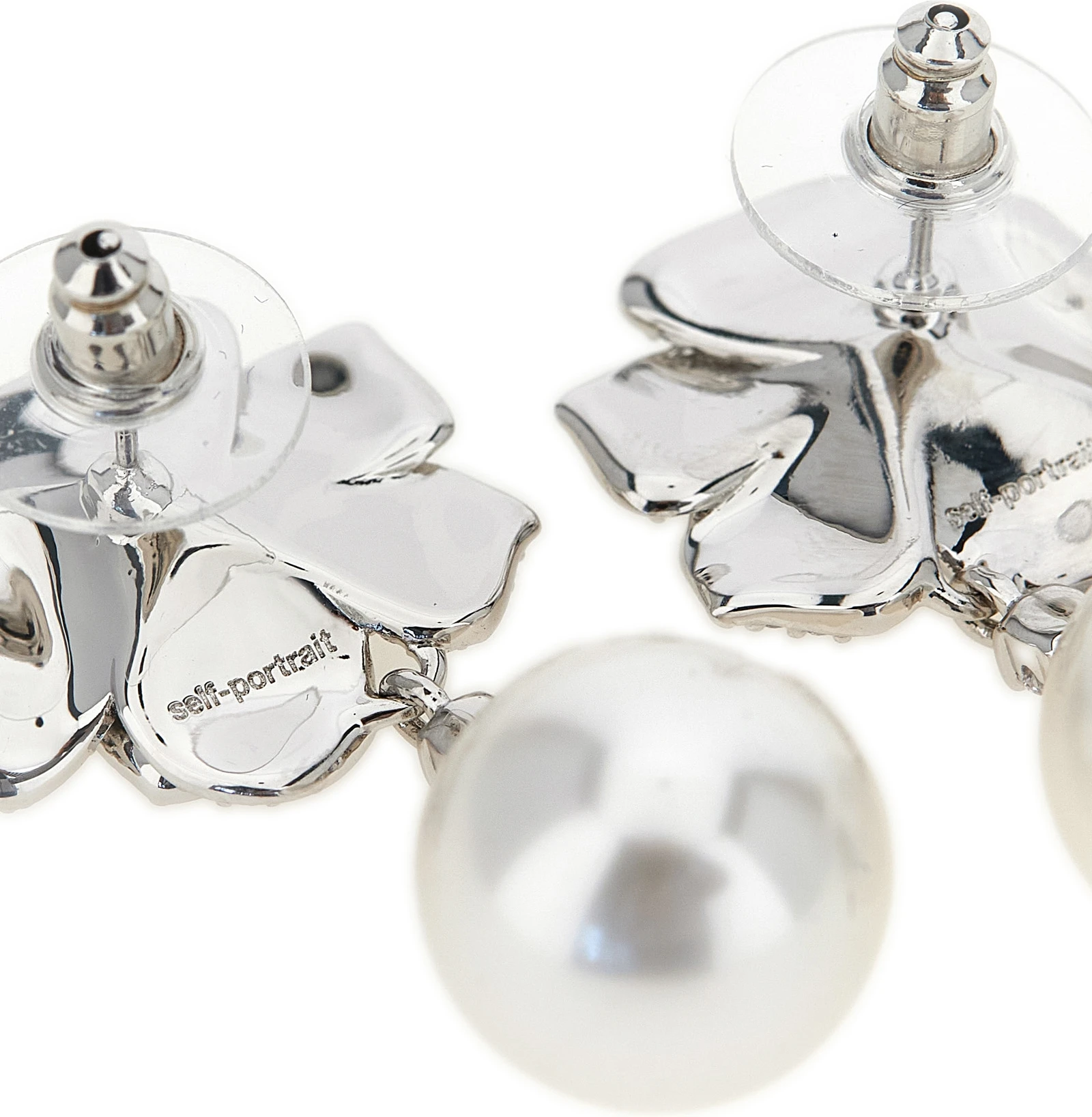 Серьги Self-Portrait Mini Crystal Flower Pearl