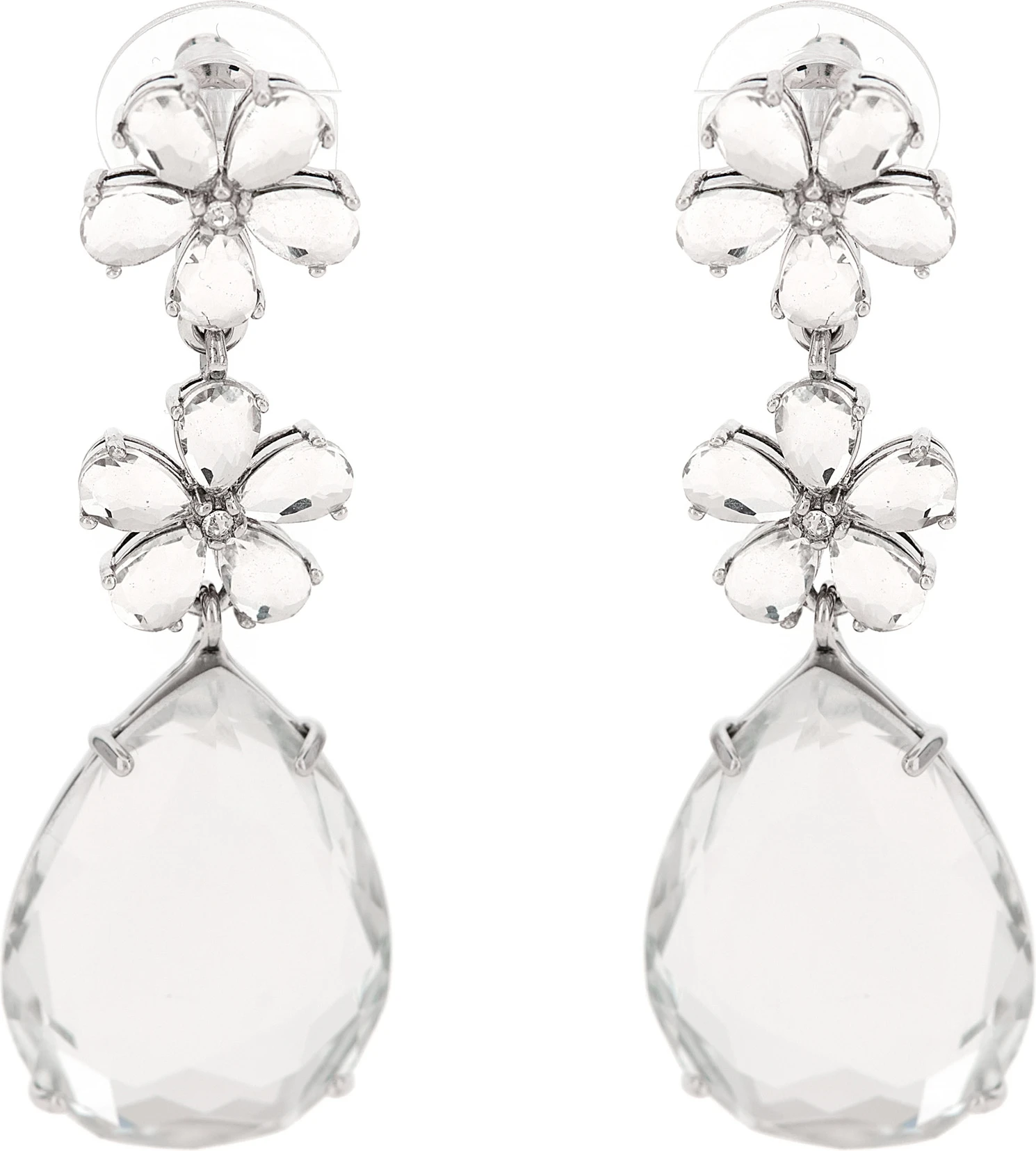 Серьги Self-Portrait Crystal Flower Tiered